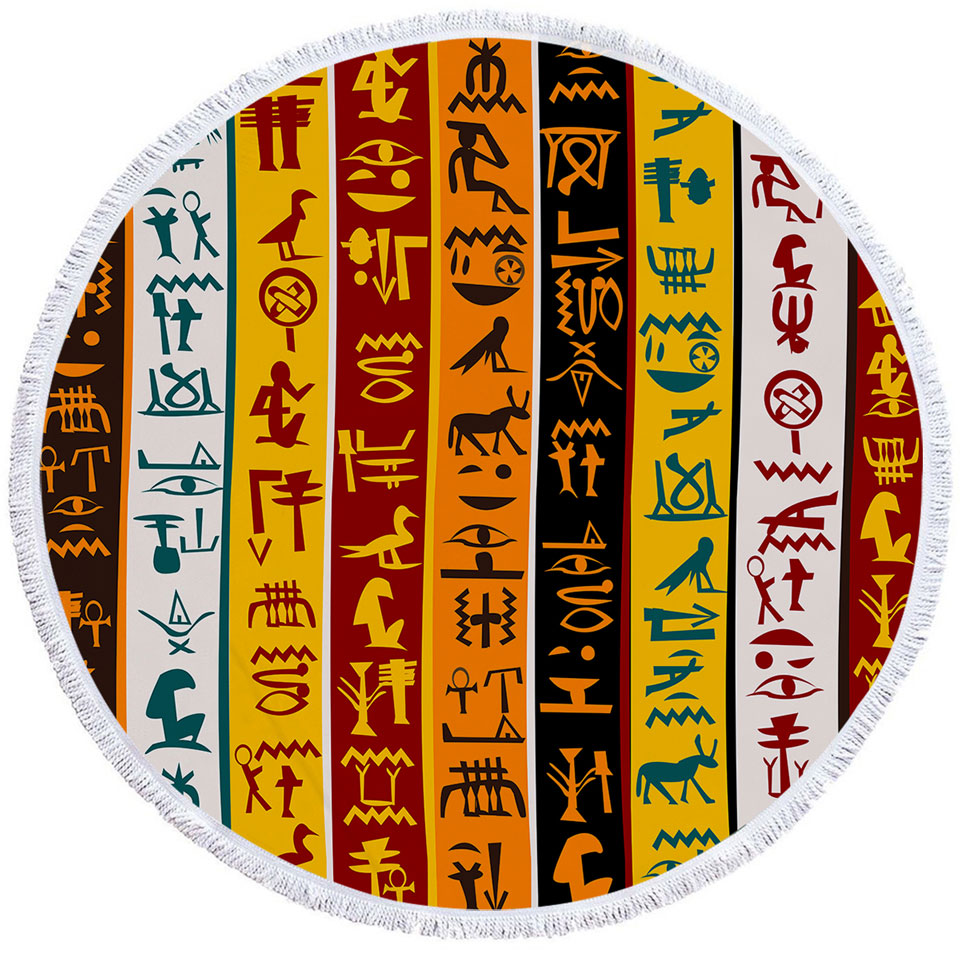 Cool Multi Colored Stripes Beach Towels with Ancient Symbols