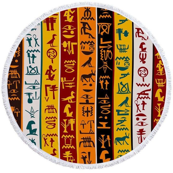 Cool Multi Colored Stripes Beach Towels with Ancient Symbols