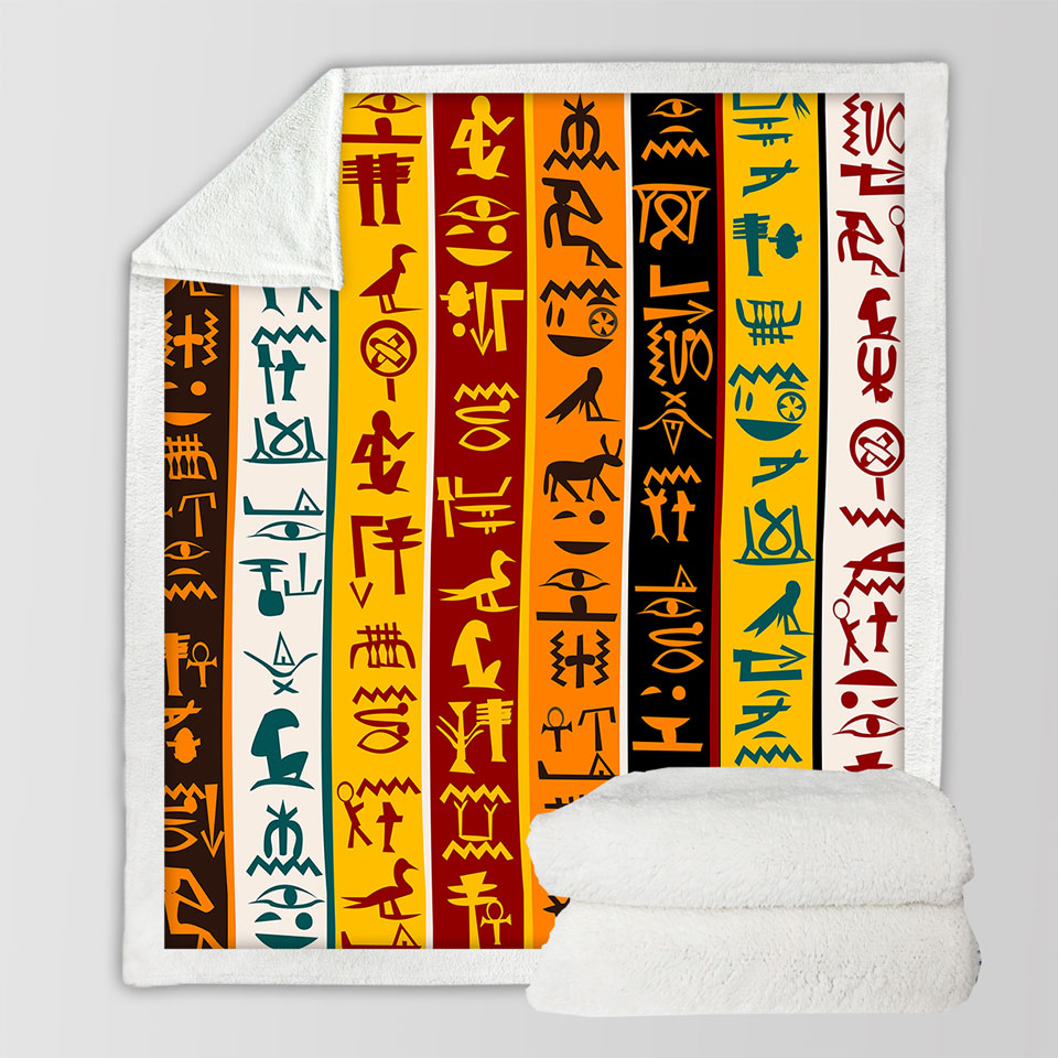 Cool Multi Colored StripesThrow Blanket with Ancient Symbols