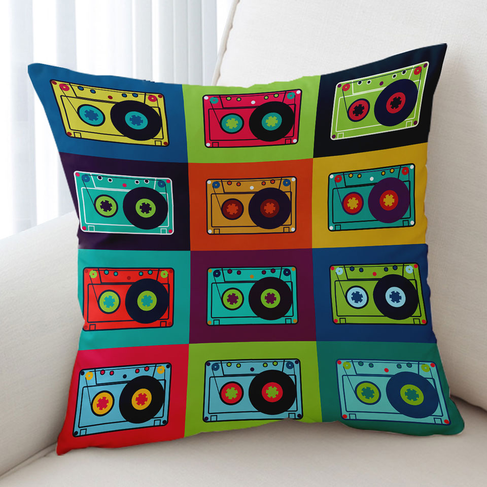 Cool Multi Colored Throw Cushions Vintage Cassette