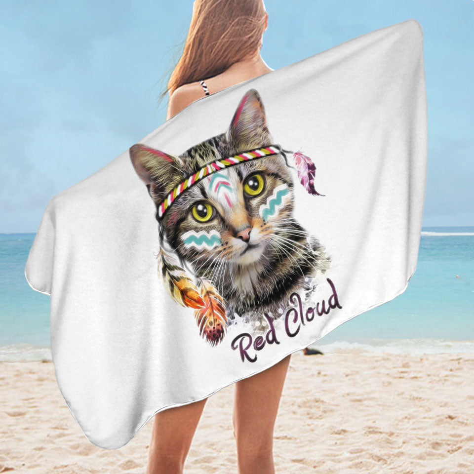 Cool Native American Cat Boys Beach Towels