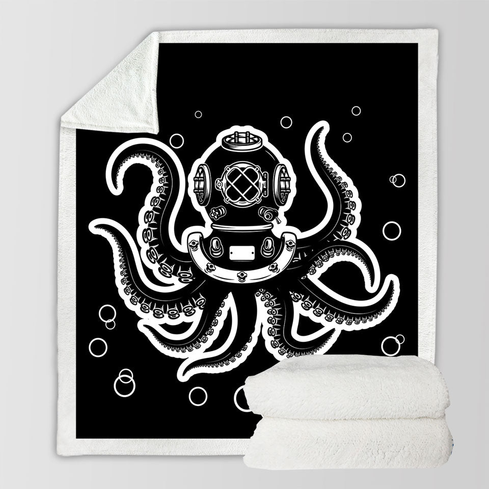 Cool Octopus Diver Throw Blanket for Guys