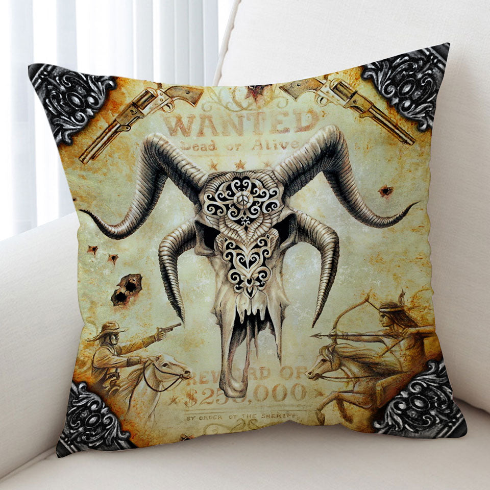 Cool Old Wild West Wanted Goat Skull Cushion