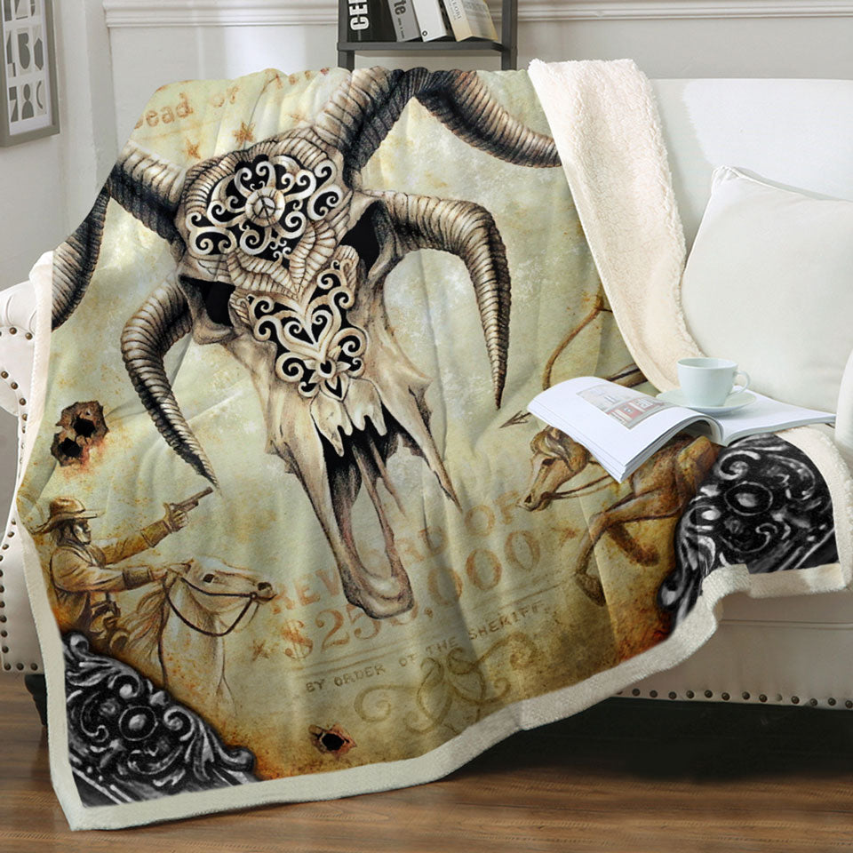 products/Cool-Old-Wild-West-Wanted-Goat-Skull-Throw-Blanket
