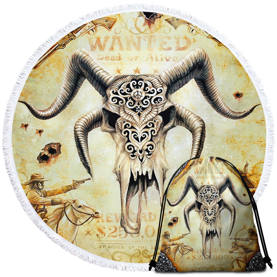 Cool Old Wild West Wanted Goat Skull Travel Beach Towel