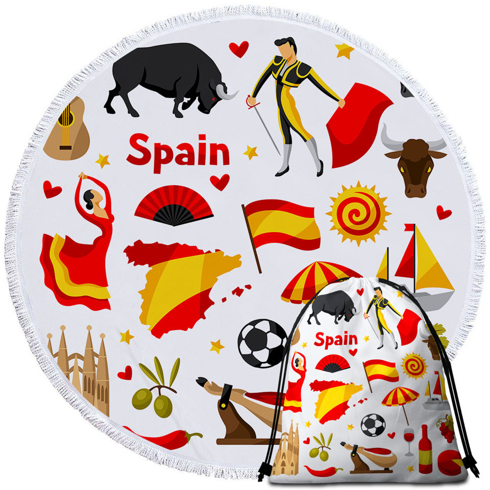 Cool Pattern Beach Towels and Bags Set with Spain Attractions