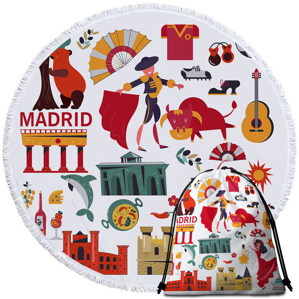 Cool Pattern Round Beach Towel of Madrid Spain Attractions
