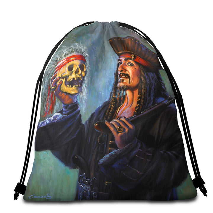 Cool Pirate Beach Towel Bags Captain Painting Blackbeards Trophy