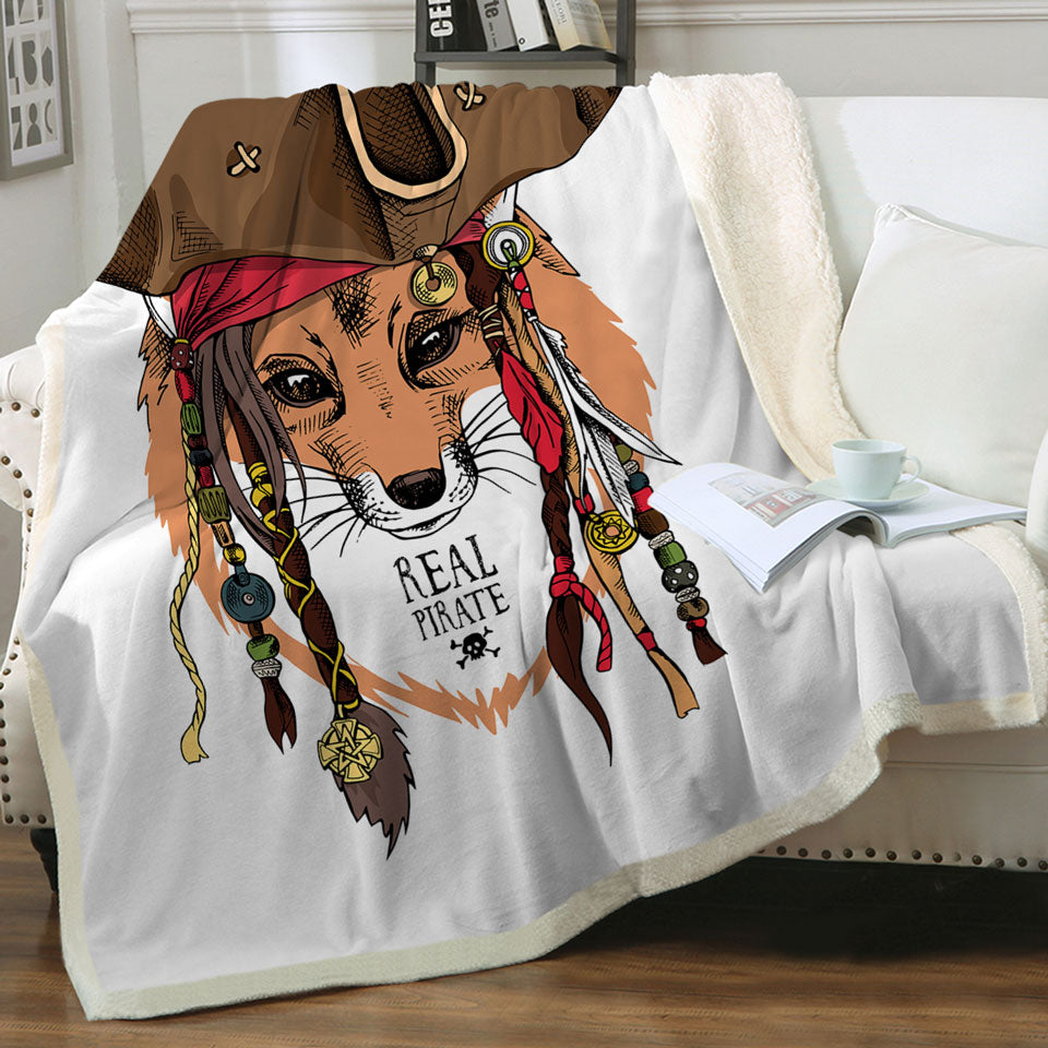 Cool Pirate Fox Throw Blankets for Boys