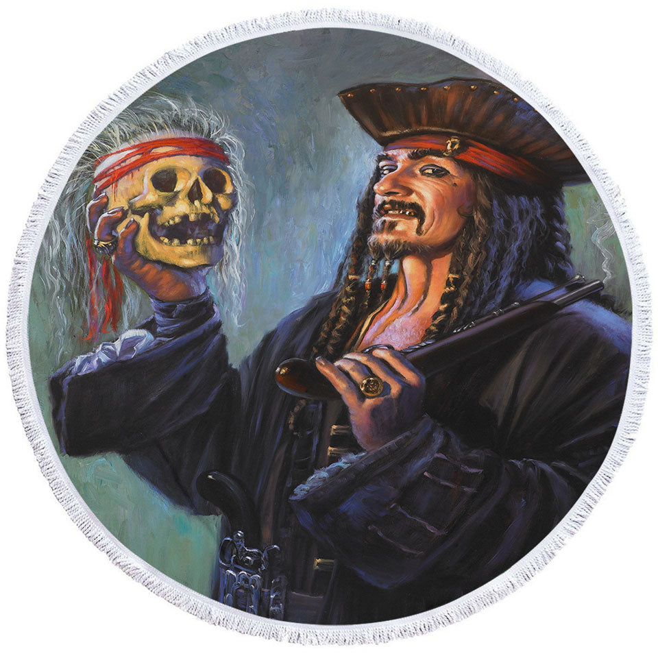 Cool Pirate Round Beach Towel Captain Painting Blackbeards Trophy
