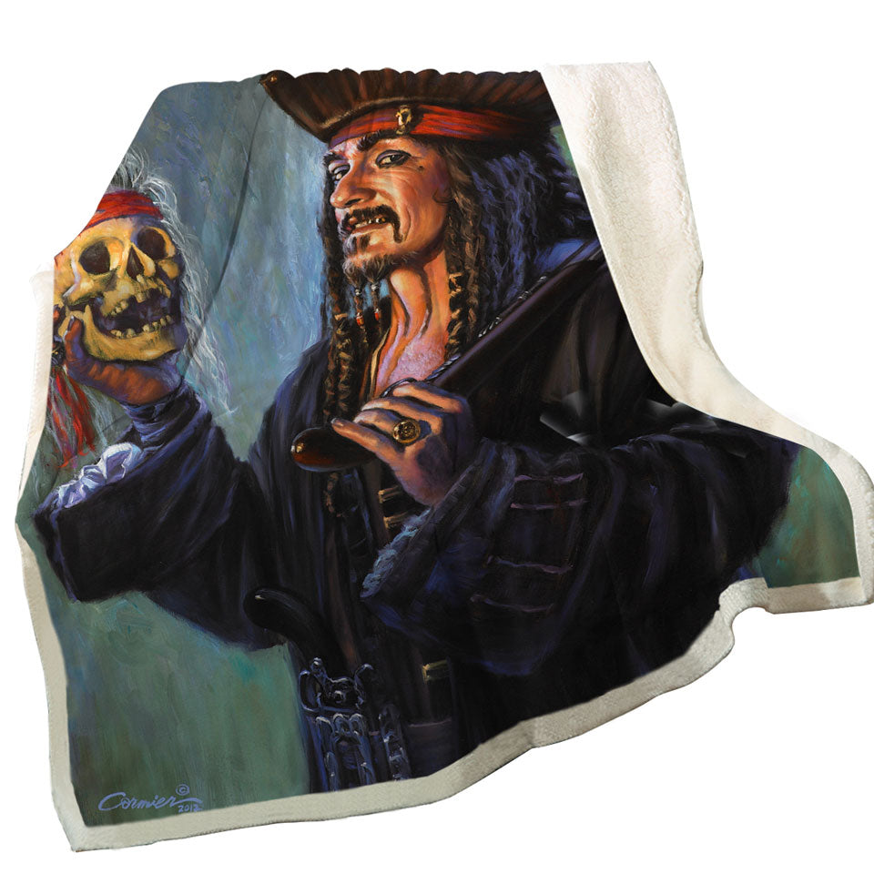 Cool Pirate Throw Blanket Captain Painting Blackbeards Trophy