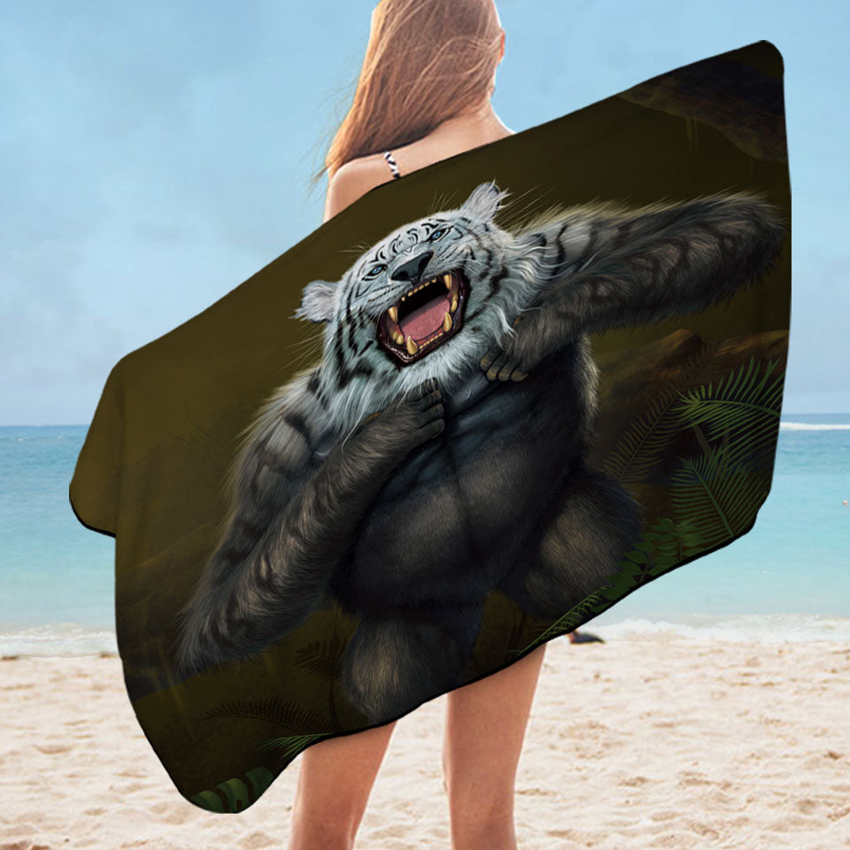Cool Pool Towels Animal Artwork Tigerilla Gorilla vs White Tiger Swims Towel