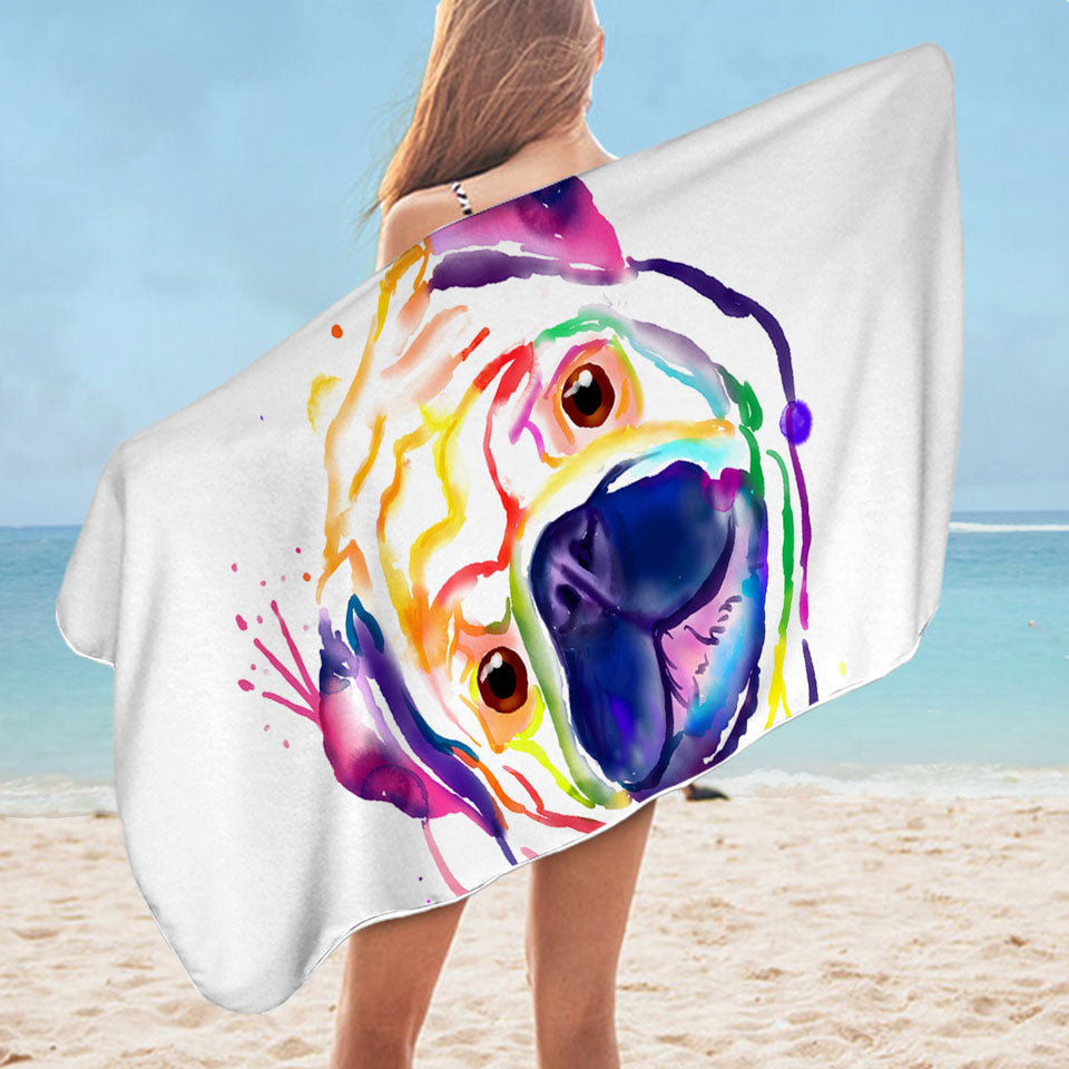 Cool Pool Towels Colorful Painted Pug