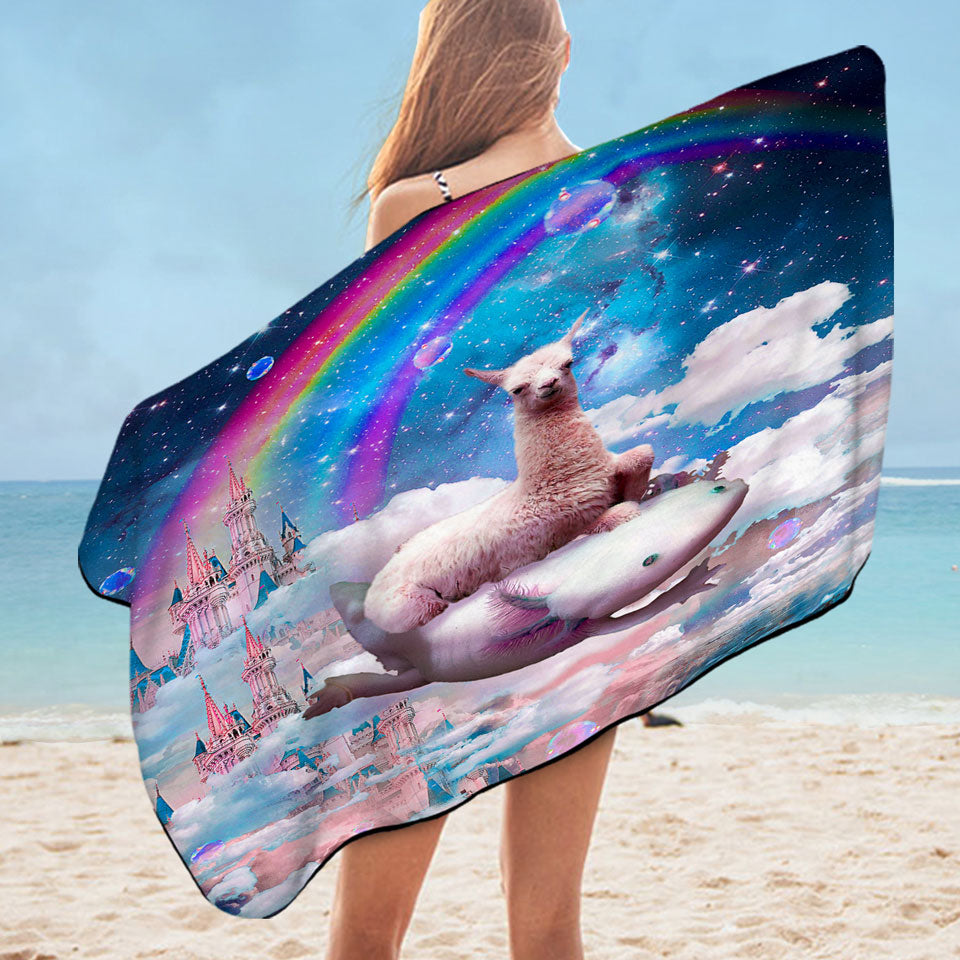 Cool Pool Towels Fantasy Crazy Space Llama Riding Axolotl