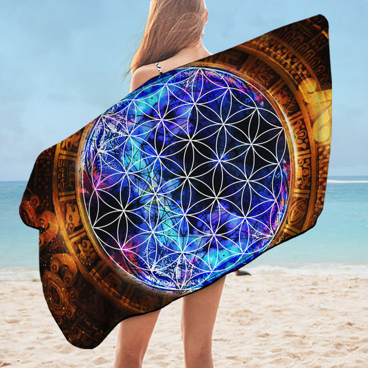 Cool Pool Towels Golden Blue Ancient Illusion