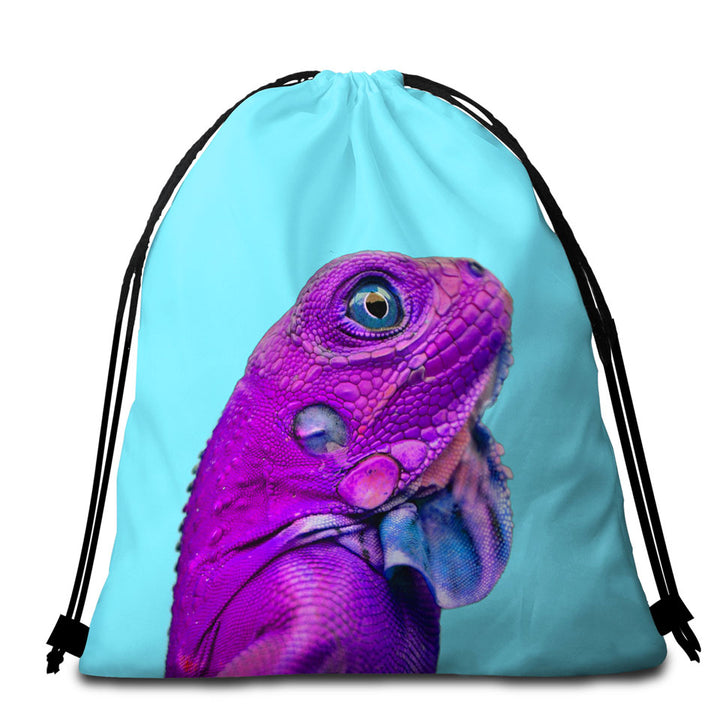 Cool Purple Dragon Lizard Beach Towel Bags