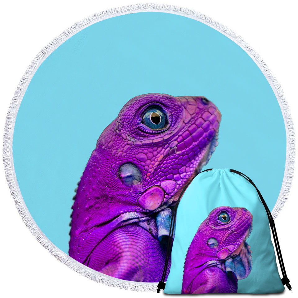 Cool Purple Dragon Lizard Circle Beach Towel