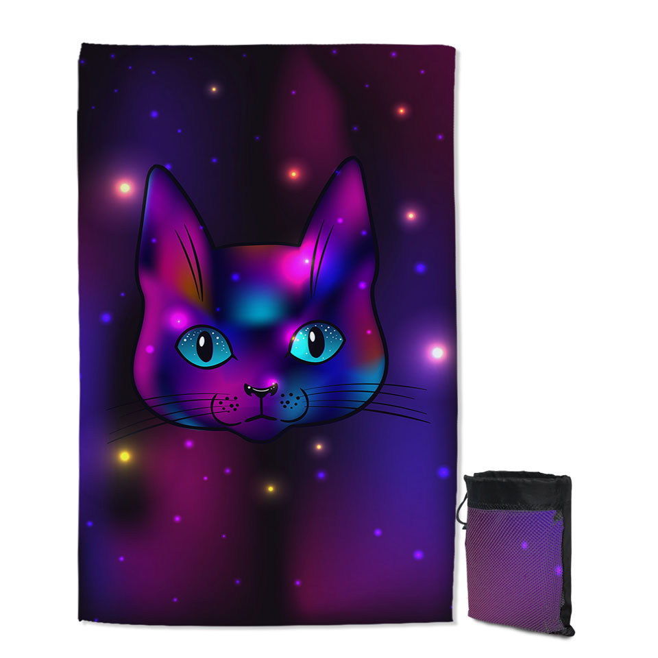 Cool Purple Space Cat Beach Towel