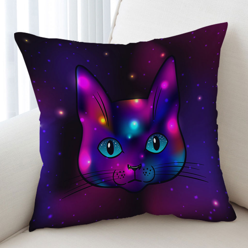 Cool Purple Space Cat Cushion Cover