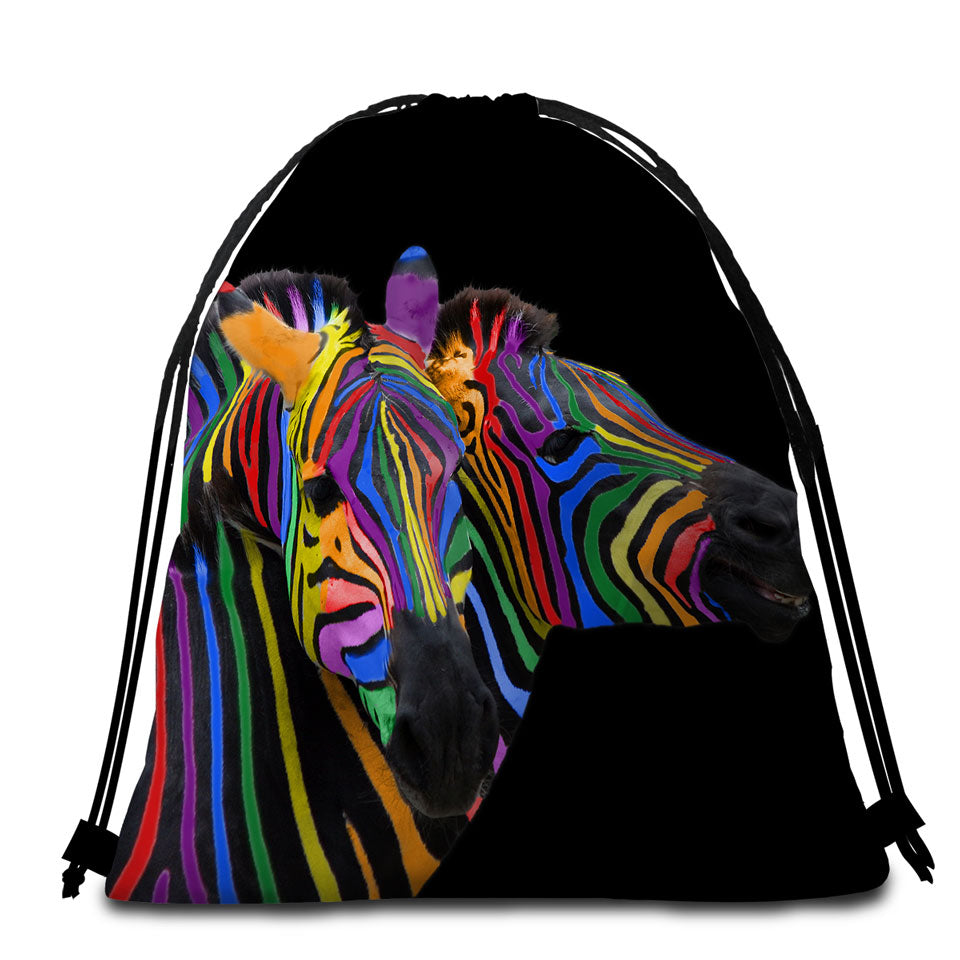 Cool Rainbow Striped Zebras Beach Towels and Bags Set