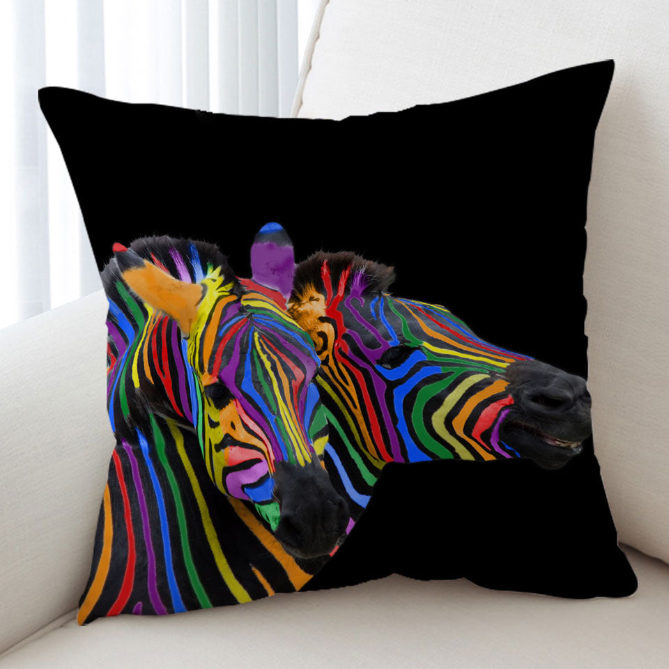 Cool Rainbow Striped Zebras Cushion Covers
