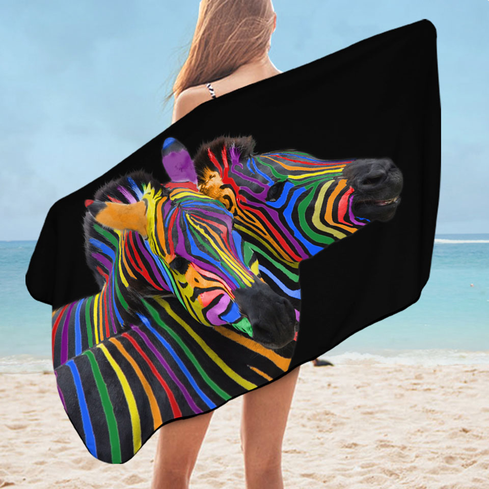 Cool Rainbow Striped Zebras Lightweight Beach Towel