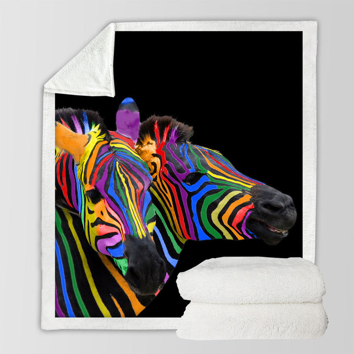 Cool Rainbow Striped Zebras Sherpa Blanket