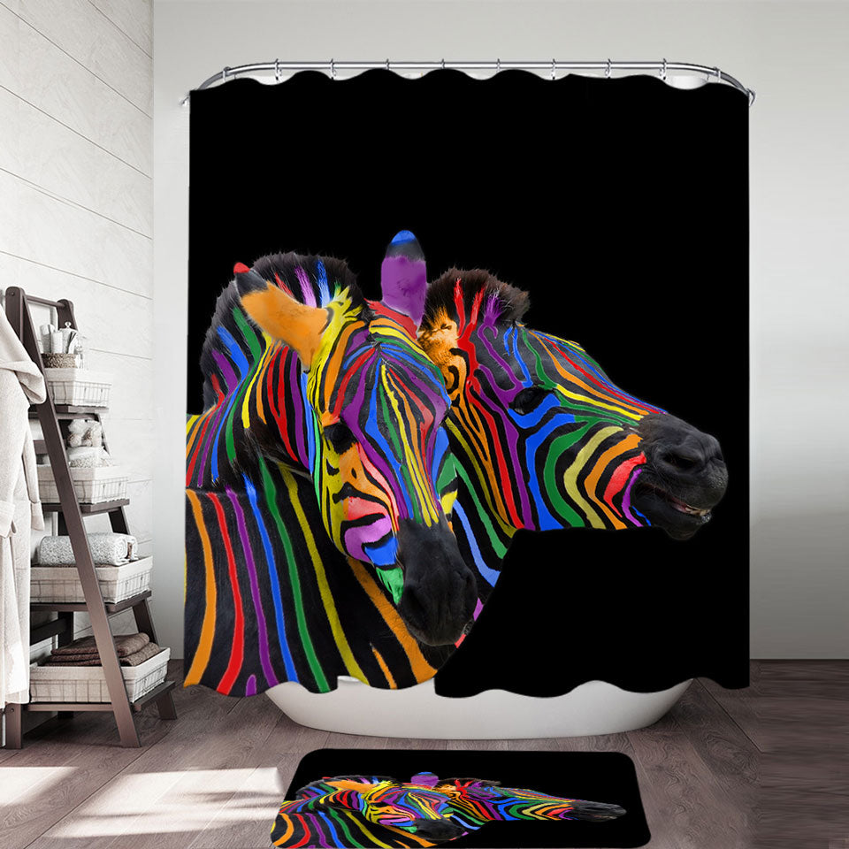 Cool Rainbow Striped Zebras Shower Curtain