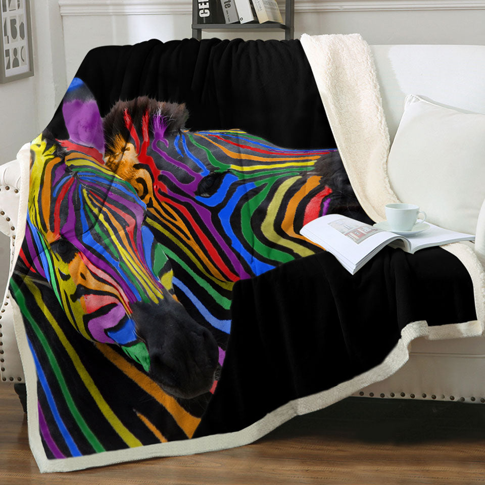 Cool Rainbow Striped Zebras Throw Blanket