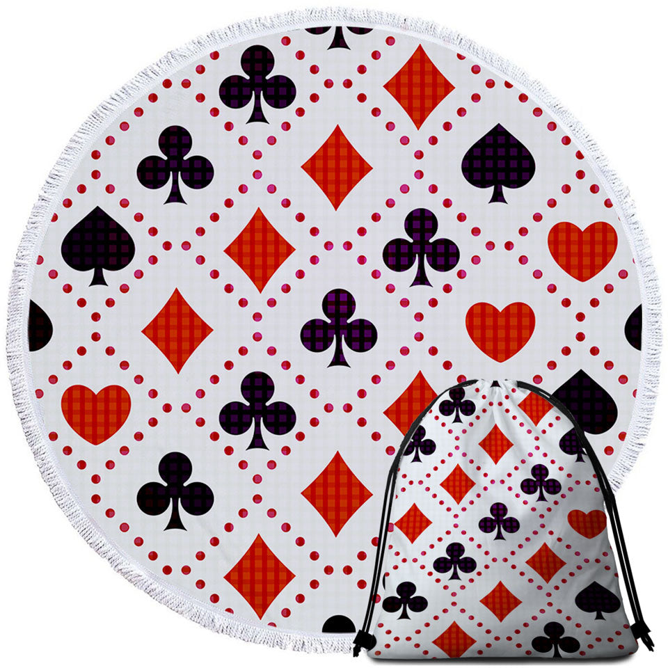 Cool Round Beach Towel Black and Red Cards Symbols