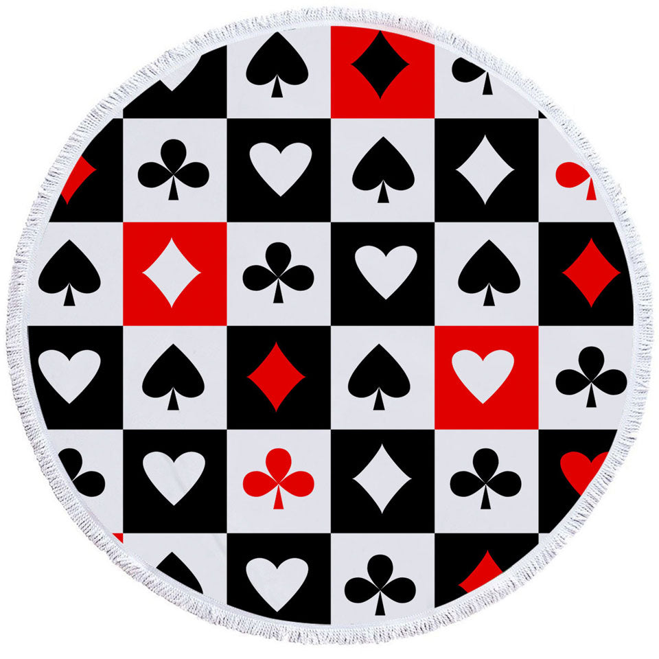 Cool Round Beach Towel Clubs Diamonds Hearts Spades Cards Symbols