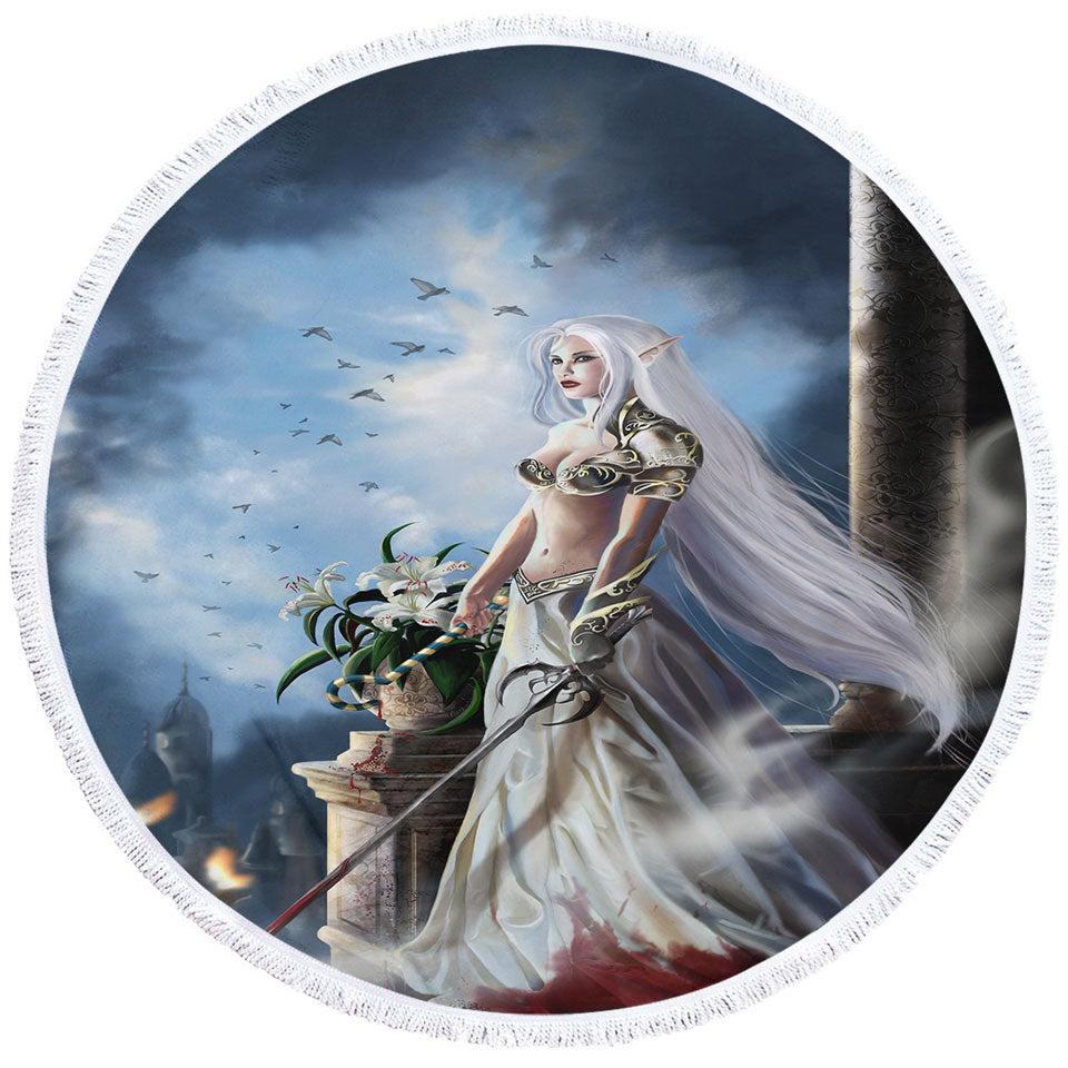 Cool Round Beach Towel Fantasy Art the Prophecy Beautiful Elf Girl
