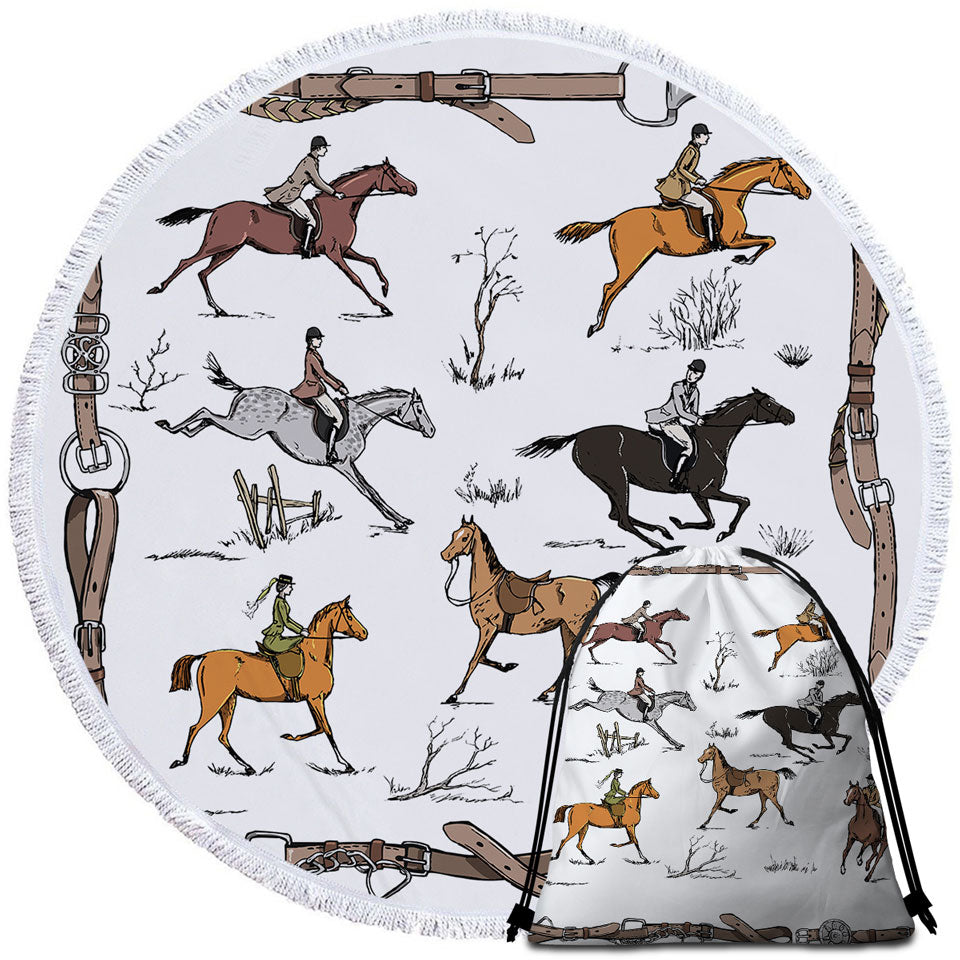 Cool Round Beach Towel Horse Riding Pattern