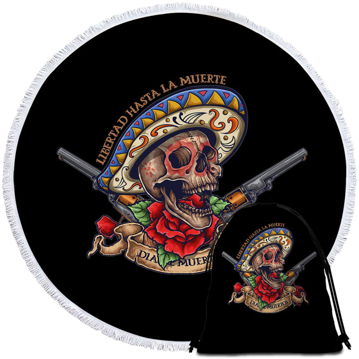 Cool Round Beach Towel Mexican Skull Free the Dead
