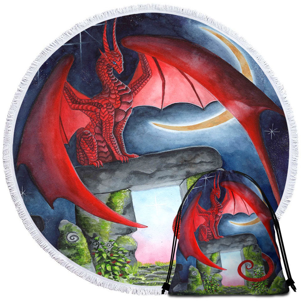 Cool Round Beach Towel Watcher at the Morning Gate the Night Dragon