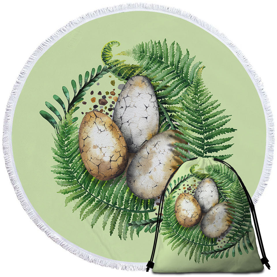 Cool Round Beach Towels and Bags Fern and Dinosaur Eggs