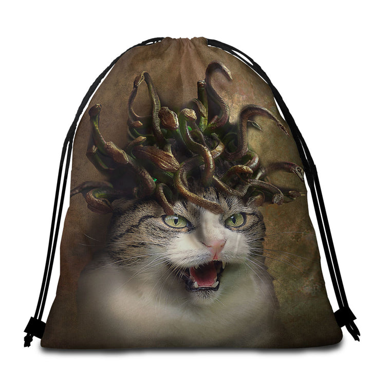 Cool Scary Beach Towel Pack Fantasy Art Meowdusa the Medusa Cat
