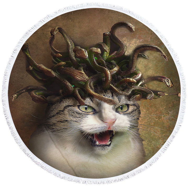 Cool Scary Beach Towels Fantasy Art Meowdusa the Medusa Cat