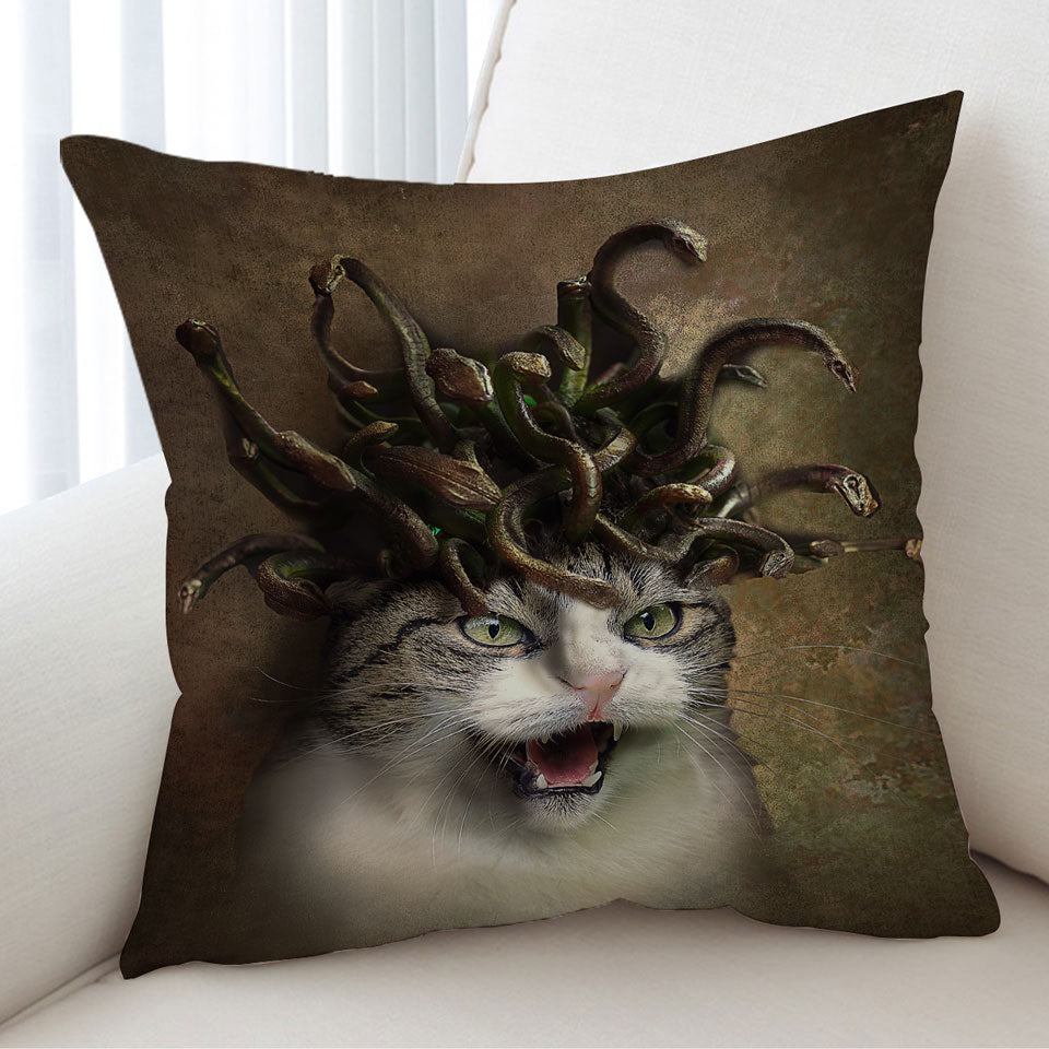 Cool Scary Cushion Covers Fantasy Art Meowdusa the Medusa Cat