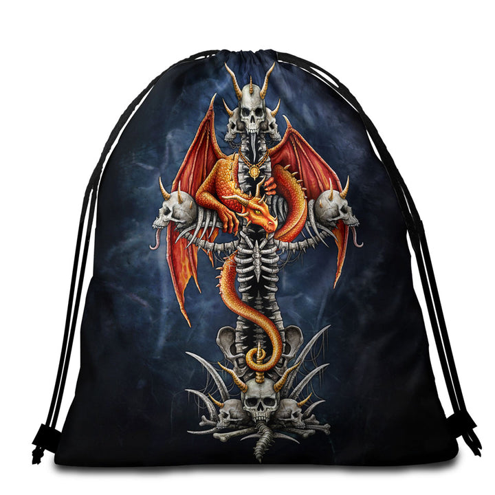 Cool Scary Fantasy Skulls Dragons Cross Beach Bags and Towels