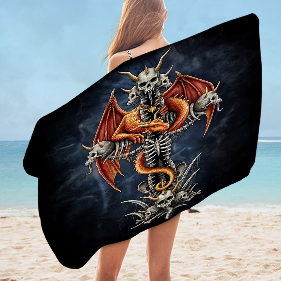 Cool Scary Fantasy Skulls Dragons Cross Pool Towels