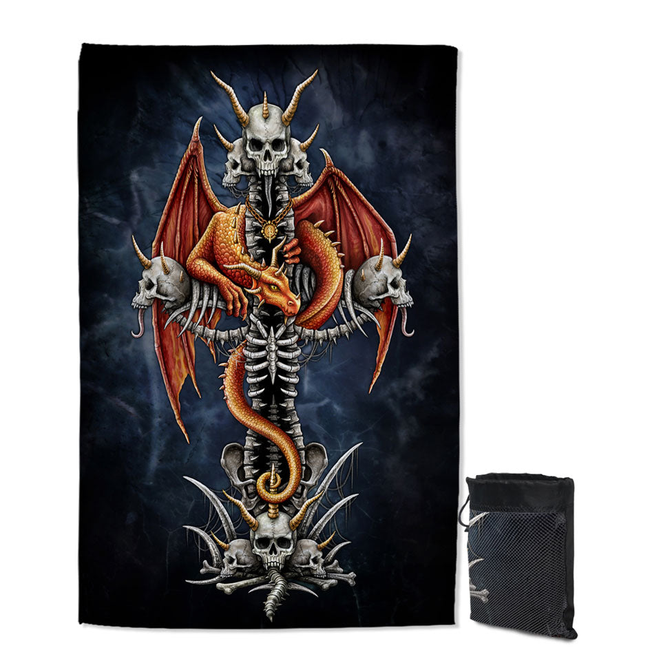 Cool Scary Fantasy Skulls Dragons Cross Quick Dry Beach Towel