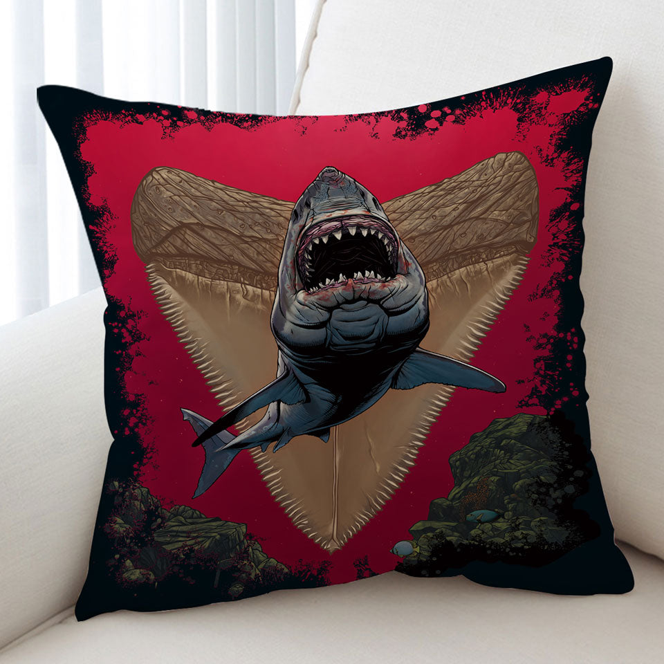 Cool Scary Marine life Art Frightening Shark Cushion