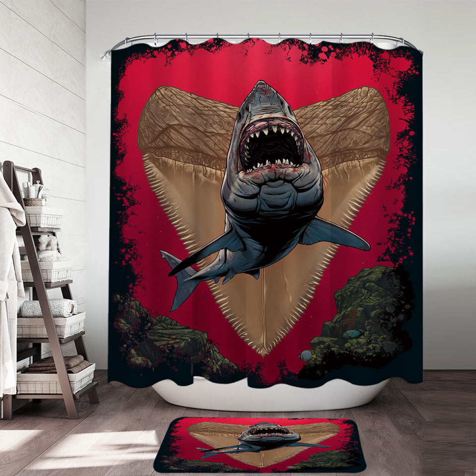 Cool Scary Marine life Art Frightening Shark Shower Curtain