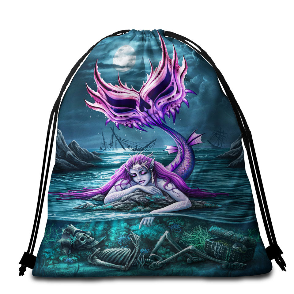 Cool Scary Ocean Art Skeleton and Mermaid Beach Bags and Towels
