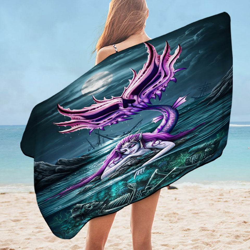 Cool Scary Ocean Art Skeleton and Mermaid Beach Towels