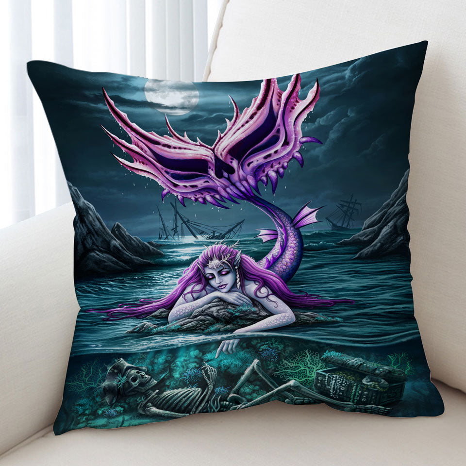 Cool Scary Ocean Art Skeleton and Mermaid Cushion Cover
