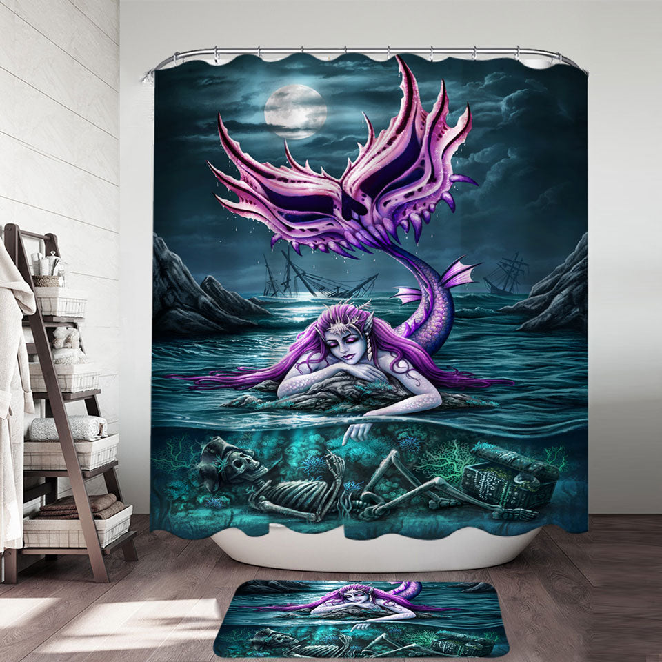 Cool Scary Ocean Art Skeleton and Mermaid Shower Curtain