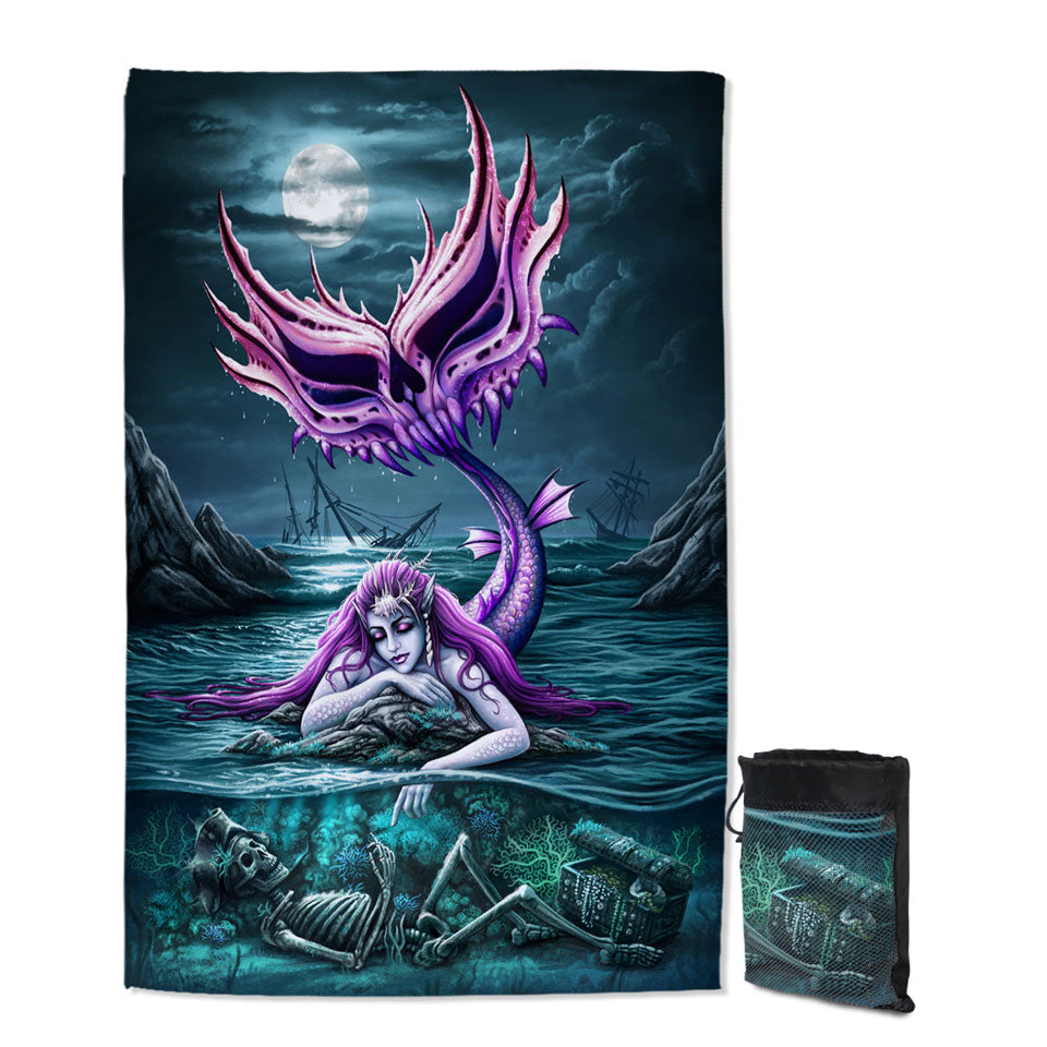 Cool Scary Ocean Art Skeleton and Mermaid Swims Towel