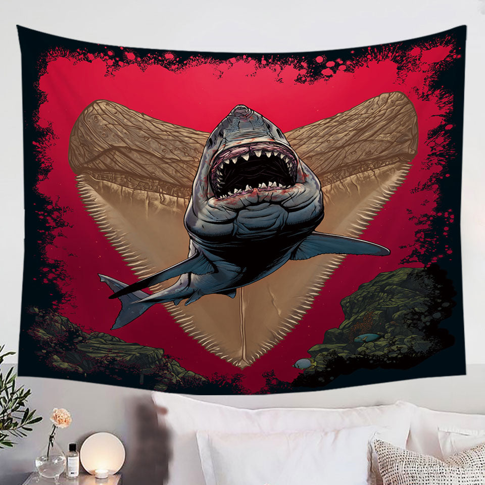 Cool-Scary-Wall-Decor-Marine-life-Art-Frightening-Shark-Tapestry